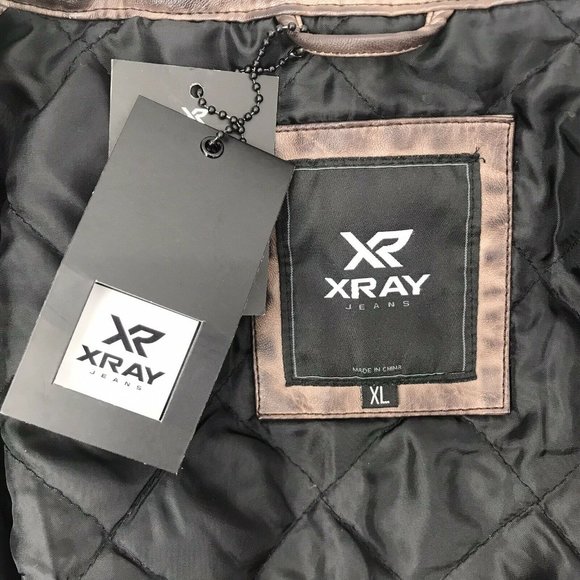 XRAY Slim-Fit Faux-Leather Brown Moto Jacket- XL - Picture 10 of 10